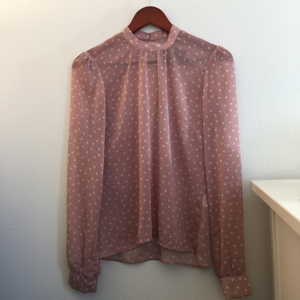 Reformation Dusty Rose Polka Dot Blouse Size S